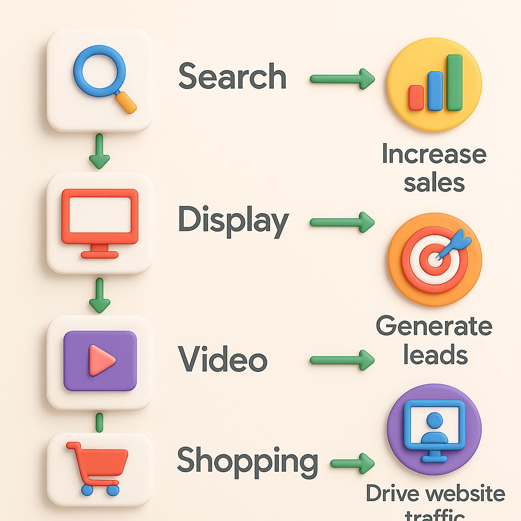 Google Ads for Beginners: Campaign types flowchart